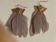 Gold and gray Feather Earrings Pierced