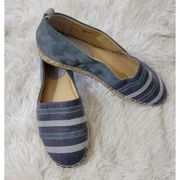 Isaac Mizrahi Blue Suede and Denim Color Flat Espadrilles 'Launch' Size 8