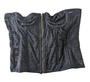 Black Strapless Mel Sheer Lace Bustier Exposed Zip Front Size XL