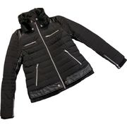 Black Rivet Feather Down Jacket Faux Leather/Fur