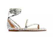 SCHUTZ Krist Flat Sandals in Croc-embossed Metallic Leather 10B