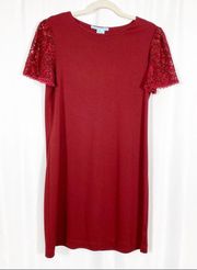 Draper James Cap Sleeve Lace Shift Dress: Cabernet Red