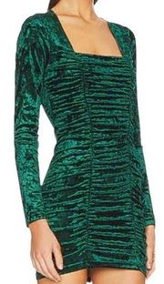 Steve Madden Selena Square Neck Ruched Velvet Mini Dress in Green Sz XL NWT