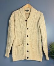 Cream Chunky Knit Button Front Wool Cardigan Sweater