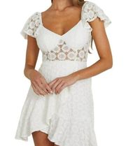 Angel Biba Daisy Bustier Flutter Sleeve A-Line Mini Dress White Size Large NWT