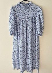 Vintage floral midi dress long sleeve prairie size L XL handmade gingham…​​