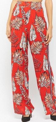 Forever 21 floral wide leg tropical pant L