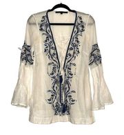 Marc Jacobs Vintage Silk Long Sleeve Embroidered Beaded Tunic Top SMALL