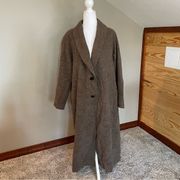 Alpaca Wool Brown Herringbone Maxi Coat Large