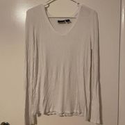 Rachel Zoe Womens Long Sleeve Ribbed Knit T-Shirt Size L White