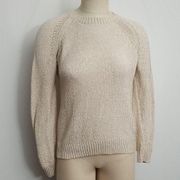 Maje Metallic Crewneck Sweater Size 2 Ivory & Gold