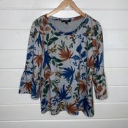 Gray fall floral bell sleeved top