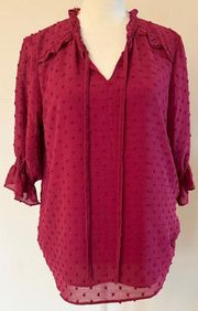 NWT Cece Swiss Dot Tie Front Blouse Size S (tie front silk ruffle lined)