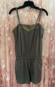 LC Lauren Conrad Olive Green Gold Studded Romper