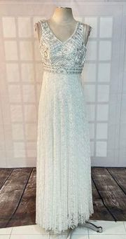 Sue Wong NWT white beaded pleated white lace formal gown size 0