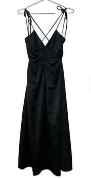 Jason Wu Women Black Satin Tie Strap low black slip midi dress ruched Small