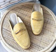 J. McLaughlin Light Yellow Croc Embossed Leather Mules Women’s Size 9.5