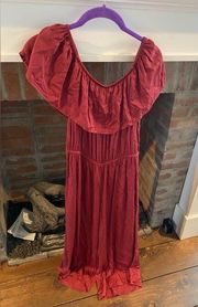 Billabong Crimson Off The Shoulder Romper size Medium Cropped Wide Leg