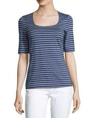 Lafayette 148 New York Square-Neck Striped Tee Blue & Gray Stripes