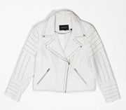 NEW Neiman Marcus Collection Genuine Leather Silver Studded Embellished Jacket L