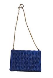 Street Level Womens Handbag Blue Weave Leather Clutch Crossbody Chain Strap