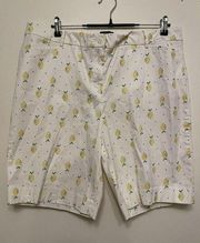 Talbots Perfect Short Lemon Dot Print‎ Bermuda Shorts Size 14 White High Waist