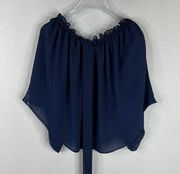 Misa LA Livey Top Navy Off The Shoulder Halter Blouse Chiffon Womens Size Medium