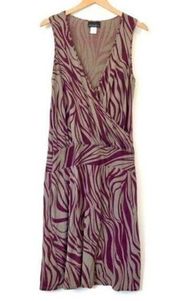 ATHLETA Gray Purple Zebra Animal Faux Wrap V-Neck Jersey Knit Midi Dress Medium