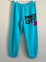 Free City Women’s Teal Logo High Waisted Tapered Leg Sweatpants XS