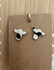 New, black/white faux fur cow studs