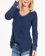 PEYTON JENSEN EVEREVE Griggs Cutout Thermal Blue Cold Shoulder Long Sleeve Top S