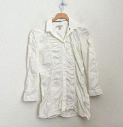 Burberry white ruched button up shirt size 4