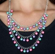 Paparazzi Chicly Classic Pink, Purple, & Green Multilayer Necklace