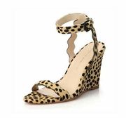 Loeffler Randall Piper Cheetah Print Wedge Ankle Strap Sandals Women's Size 10 B