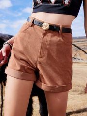 Romwe Brown High Rise Corduroy Rolled Cuff Shorts 4