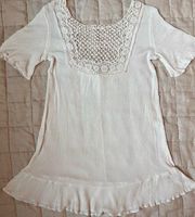 Cream Embroidered Flower Boho Mini Dress - Medium