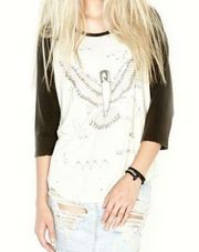 Lauren Moshi Safety Pin Eagle Boyfriend Maglan Off-White Vintage Black Raglan T