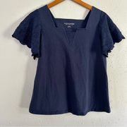 🦋 Soft Surroundings Navy Blue Short Sleeve T-shirt Blouse Lace Sleeve Small