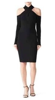 MILLY Women's Black Cold Shoulder Cutout  Long Sleeve Bodycon Mini Dress Size XS