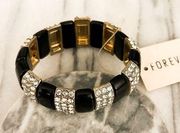 Forever 21 Stretch Bangle Bracelet Black Acrylic Rhinestone NWT