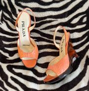 Orange Snakeskin Lucite Heels