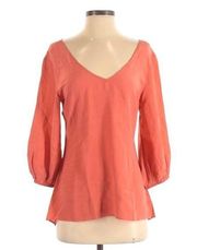 Fifteen Twenty Blouse S Silk Open Back Scoop V-neck Flowy Bubbled Sleeves Pink