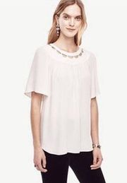 Ann Taylor Scalloped Cutout Tee in Winter White Size Small