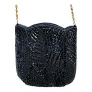 Beaded Evening Bag Purse Tulip‎ Edge Long Goldtone Chain Prom Wedding Flapper