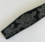 Vintage 80s Nordstrom Black Silky Beaded Velcro Belt - S