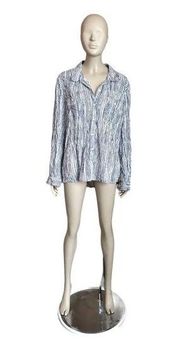 Nine West Blue and White Button Up Long Sleeve Top