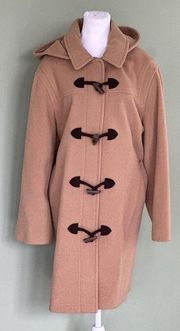 Talbots 100% Wool Pea Coat Jacket Plus Size 18 Hood Toggle Button Brown …