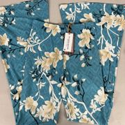 NEW Size XS Womens Novella Royale Elastic The Janis Bell Bottoms in Aqua Lillies