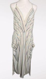 Faux Wrap Midi Sleeveless Dress Striped Medium
