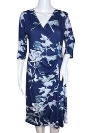 Soft Surroundings Dress Womens Medium Petite True Blue Rose Hyannis Wrap Floral